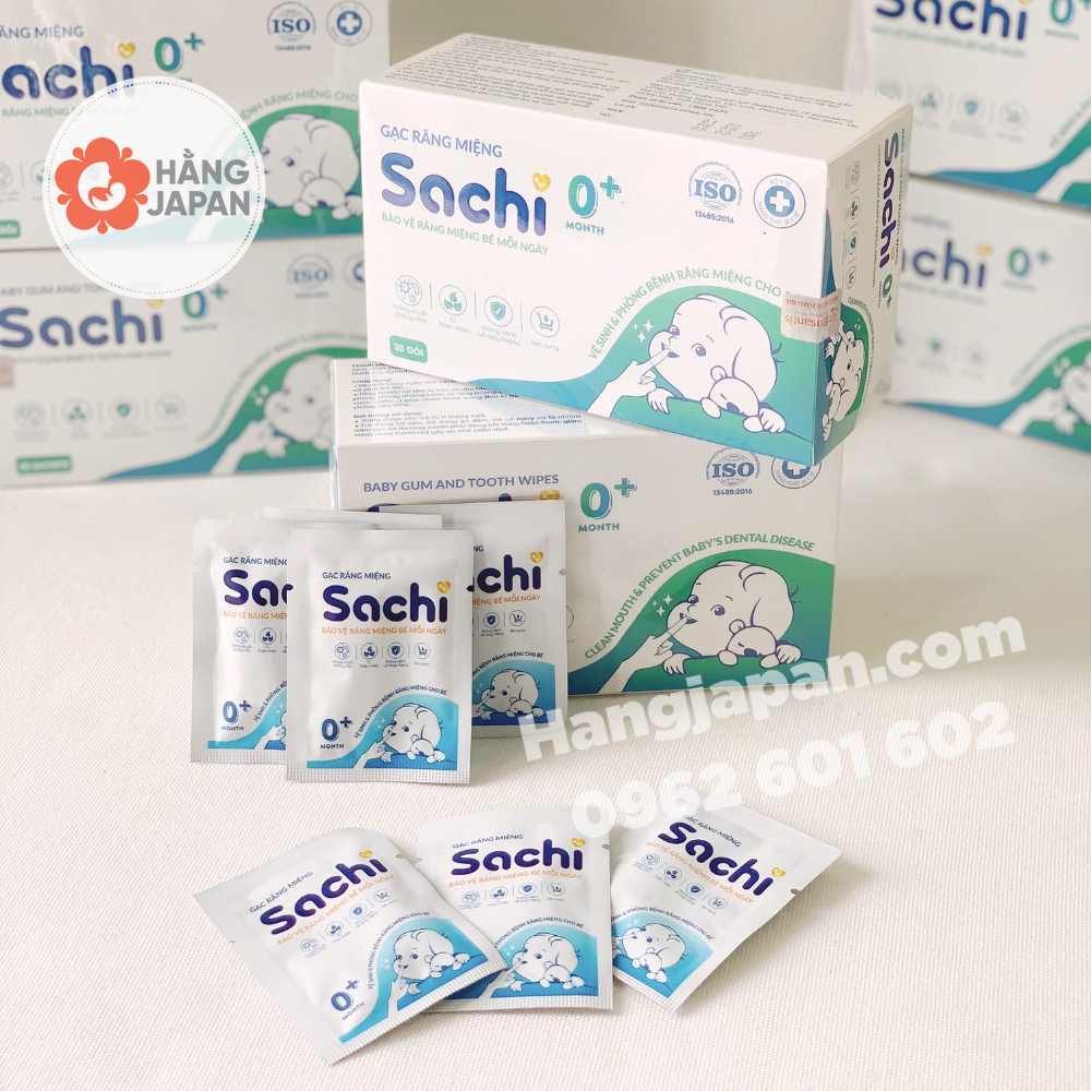 Gạc răng miệng cho bé 0+ Sachi - Hộp 30 gói
