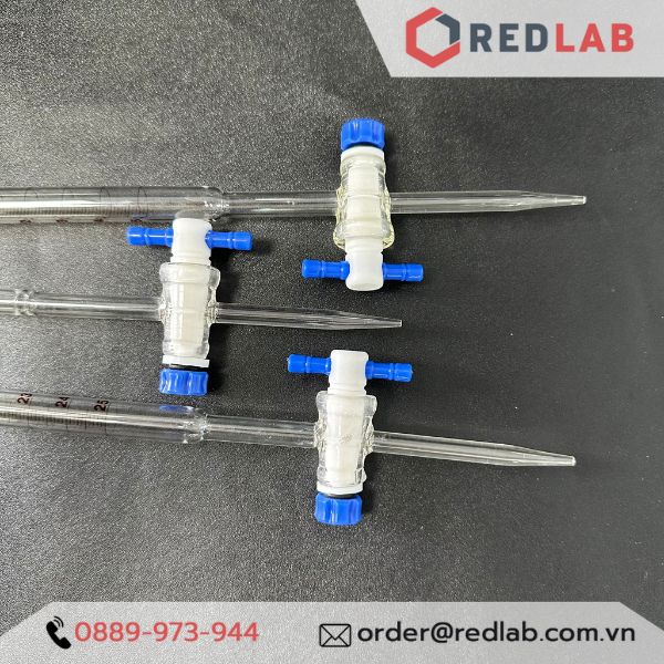 Buret thủy tinh trắng eco khoá nhựa ptfe 10ml 25ml 50ml onelab, burette chia vạch nâu chuẩn độ hoá chất, có vat