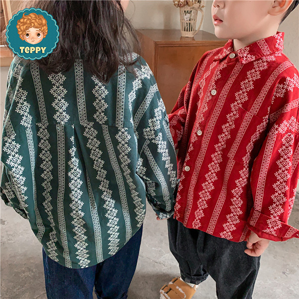 Áo sơ mi hoạ tiết tay dài cho bé