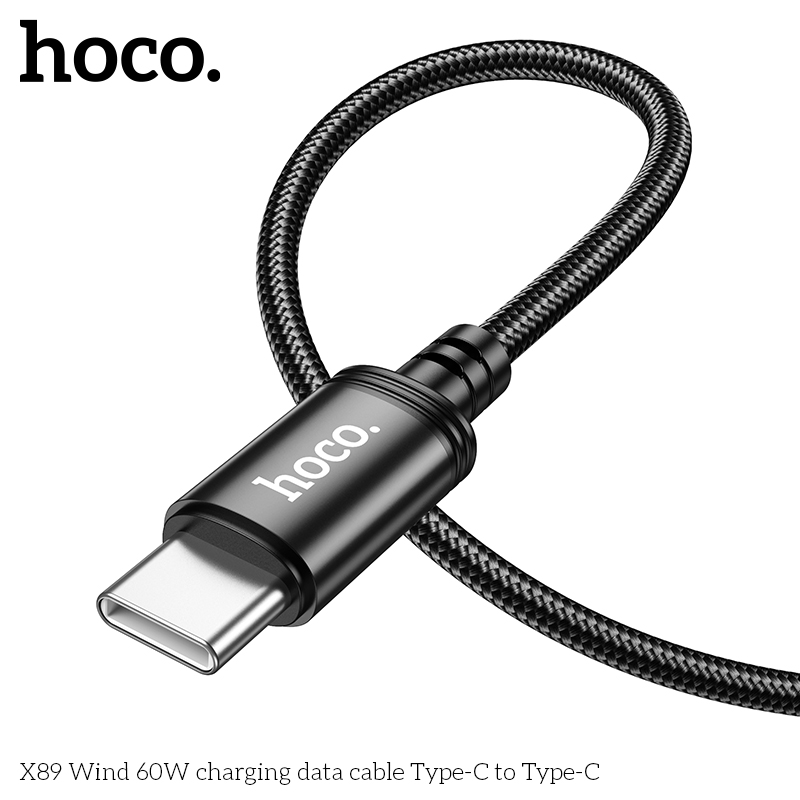 Cáp sạc dây dù Hoco X89 TypeC to TypeC 60W / TypeC to Lightning 20W dài 1M (Đen) - Nhất Tín Computer