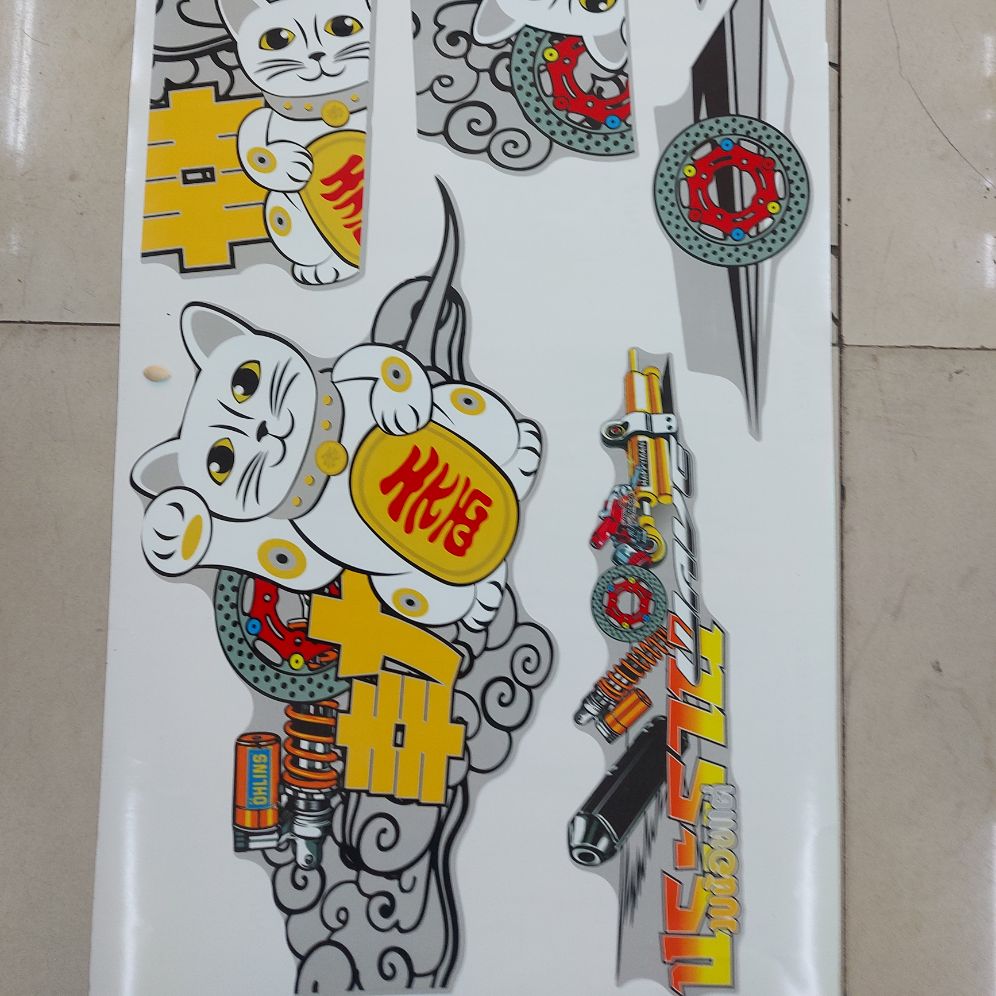 [HCM]Tem xe wave nhỏ  tem rời mẫu mèo thần tài dán xe bạc xe trắng