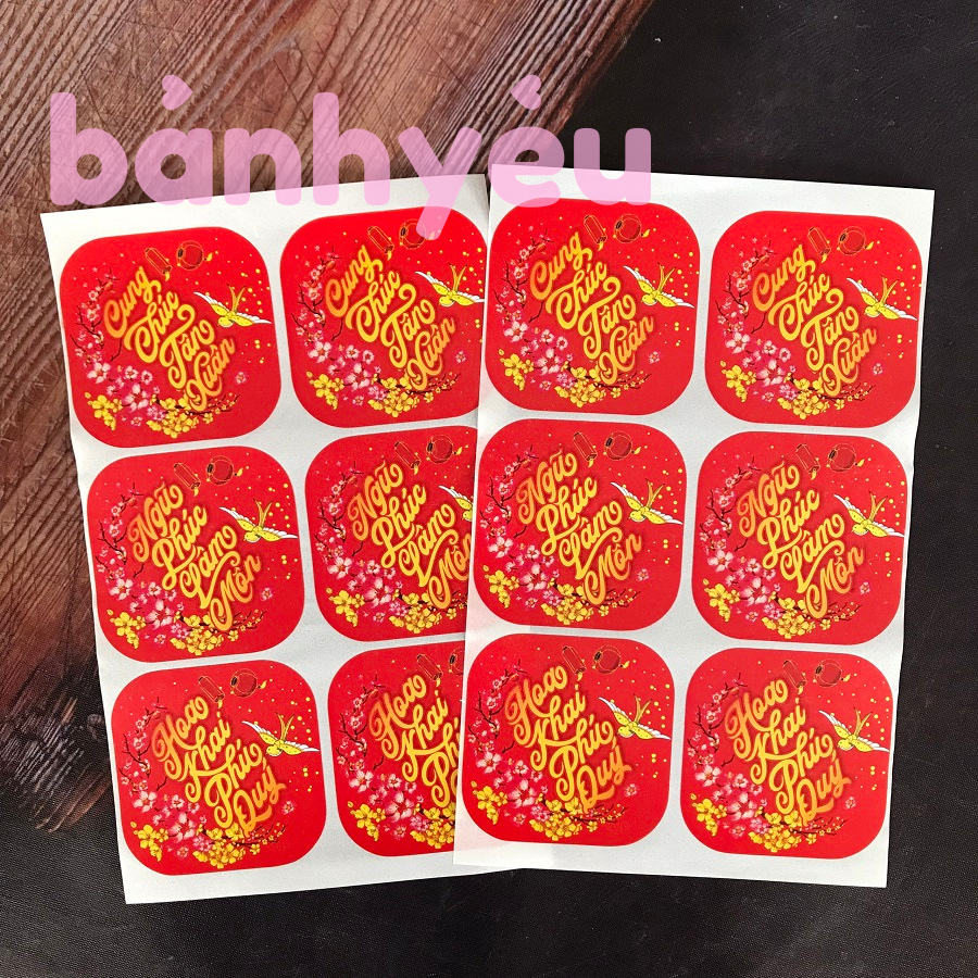 Tem Nhãn Dán Quà Tết trang trí hộp bánh, dưa hấu