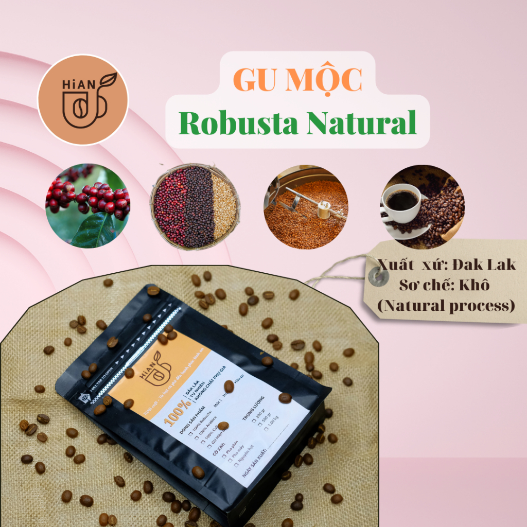 Cà phê Robusta không bơ Mộc natural process, Cà phê rang xay, cà phê mộc, cà phê nguyên hạt, cà phê sạch
