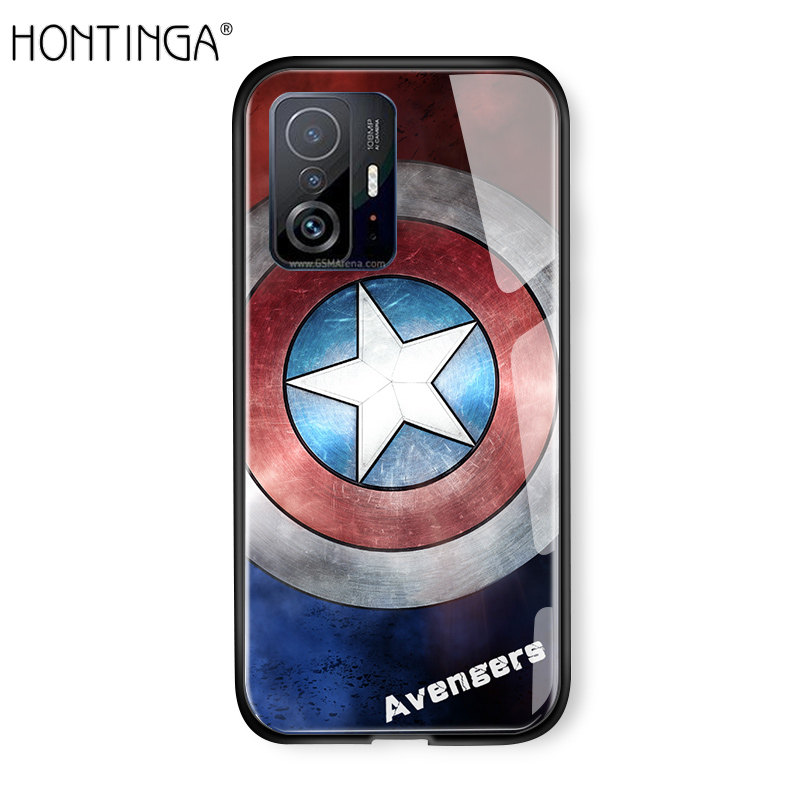 Hontinga Casing Case For Xiaomi MI 11T Case Marvel Phone Case For boys The Superhero For man Case Captain America Ironman Spiderman Tempered Glass Back Casing Cover Hard Case