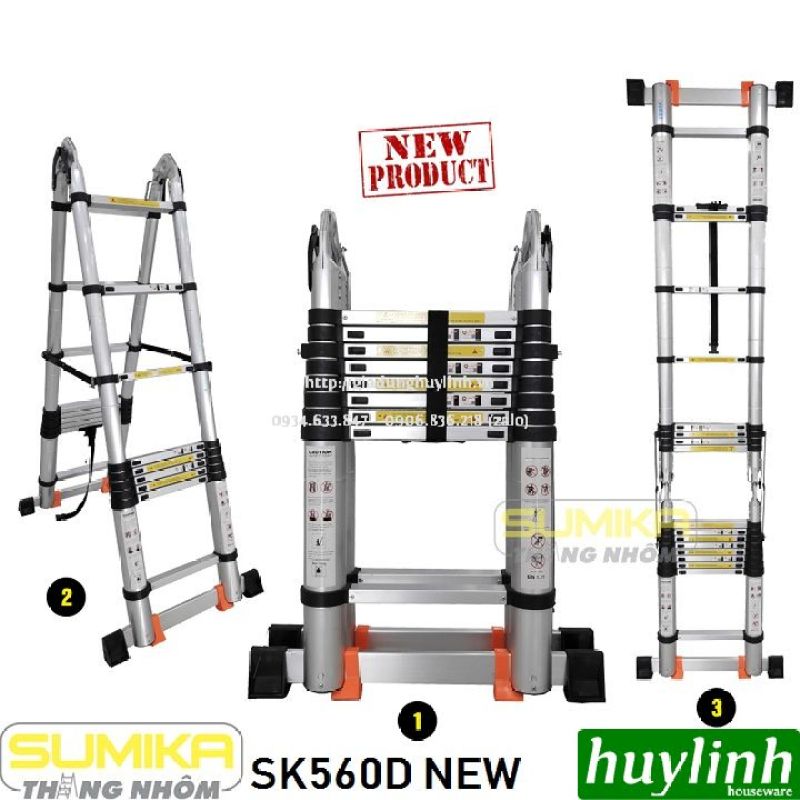 [HCM]Thang nhôm rút đôi chữ A Sumika SK560D New - 5.6 mét