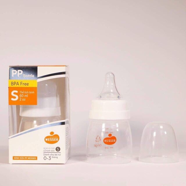 [ Hàng công ty ] Bình Sữa Wesser Nano Silver Cổ Hẹp 60ml