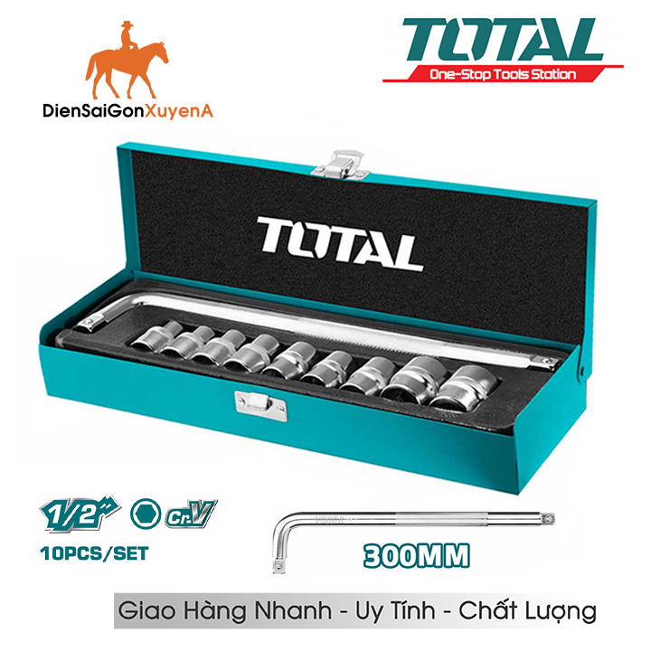 Bộ 10 Đầu Tuýp, Đầu Khẩu Lục Giác TOTAL Tay Cầm Chữ L 1/2 inch , Thép CrV TOTAL THTL121101 [CHÍNH HÃNG][DIENSAIGON]