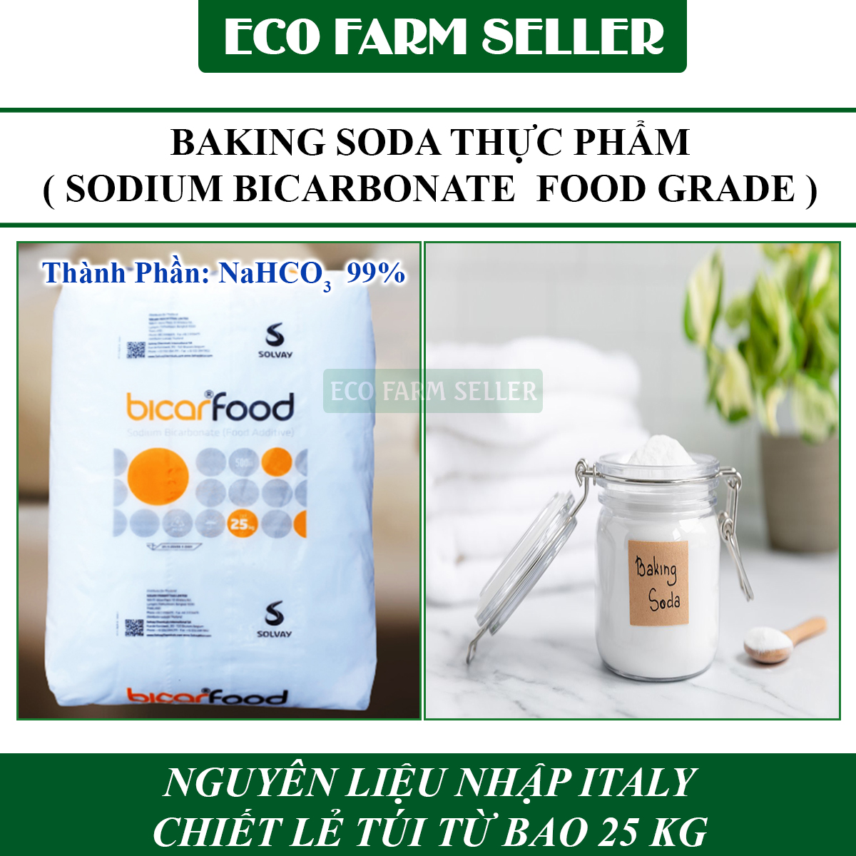 1 Kg Bột Baking Soda Ý - Bột Nở NaHCO3 99% - Phụ Gia Thực Phẩm