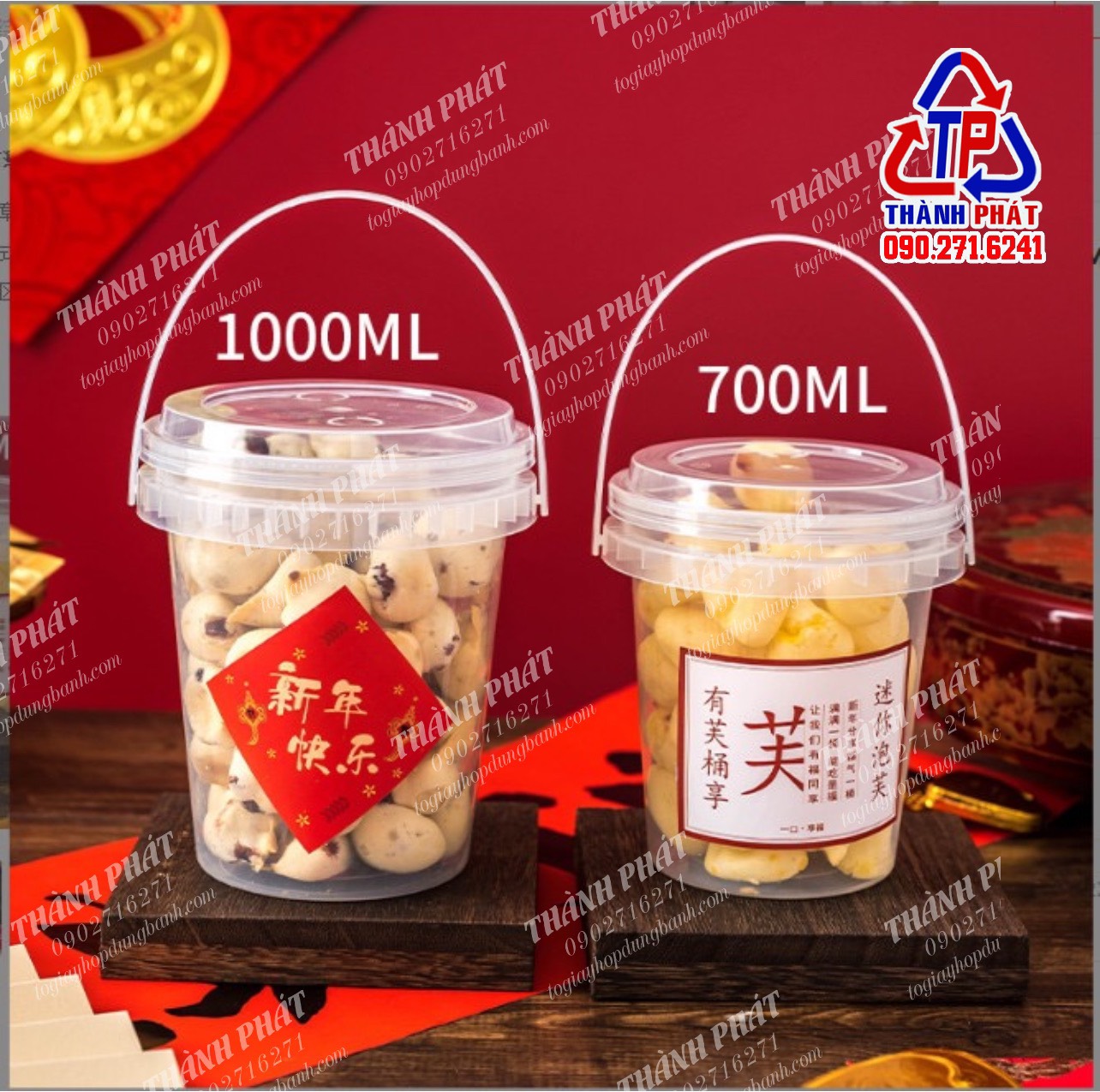 50 Xô đựng trà sữa 1000ml - đựng nước trái cây - bánh kẹo kèm nắp kín