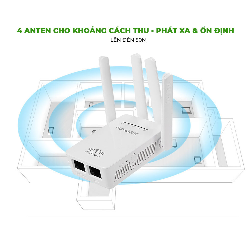 Thiết Bị Mở Rộng Sóng Wifi PIX-LINK WR09- Hãng Phân Phối Chính Thức, Phủ Sóng Đến Mọi Nơi, Thiết Kế Nhỏ Gọn Hiện Đại