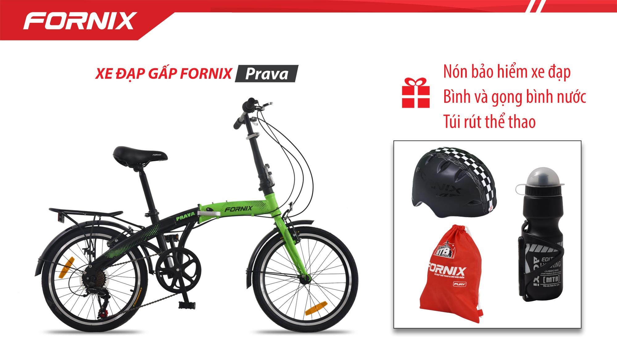 Mua Xe đạp gấp hiệu FORNIX, mã PRAVA (NEW)+ (Gift) Nón BH A01NV1 + Túi Fornix +Bình và gọng bình nước- Bảo hành 12 tháng