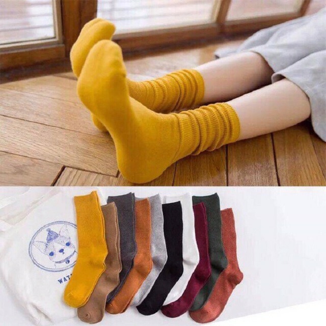 ComBo 5 Đôi Tất Vớ Trơn Gân Cổ Cao (5 Đôi 5 Màu)
