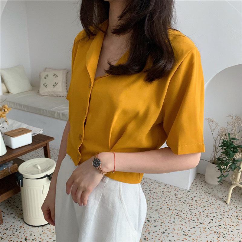 Áo sơ mi croptop chiết eo xinh xắn. NU3031