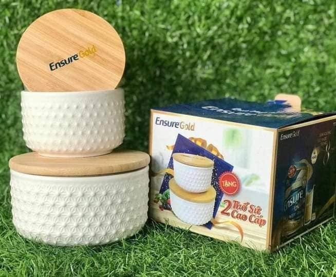 Bộ 2 thố sứ có nắp gỗ chống tràn