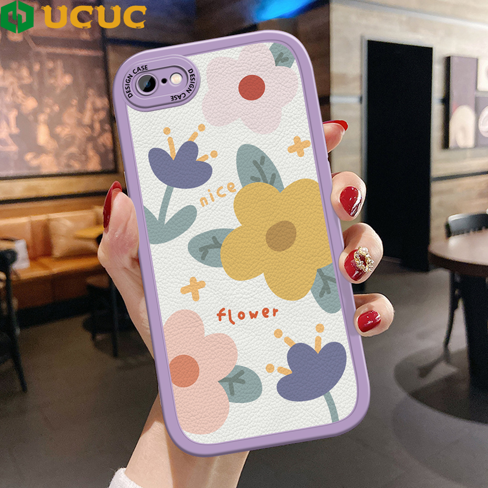 UCUC Phone Case Casing For iPhone 6S Plus 6 Plus iPhone6S 6+ 6s+ Phone Case Cartoon Beautiful Flowers Shockproof Slim Skin Feeling Leather Back Casing For Girls Soft Silicone PU Leather Cover Phone Case
