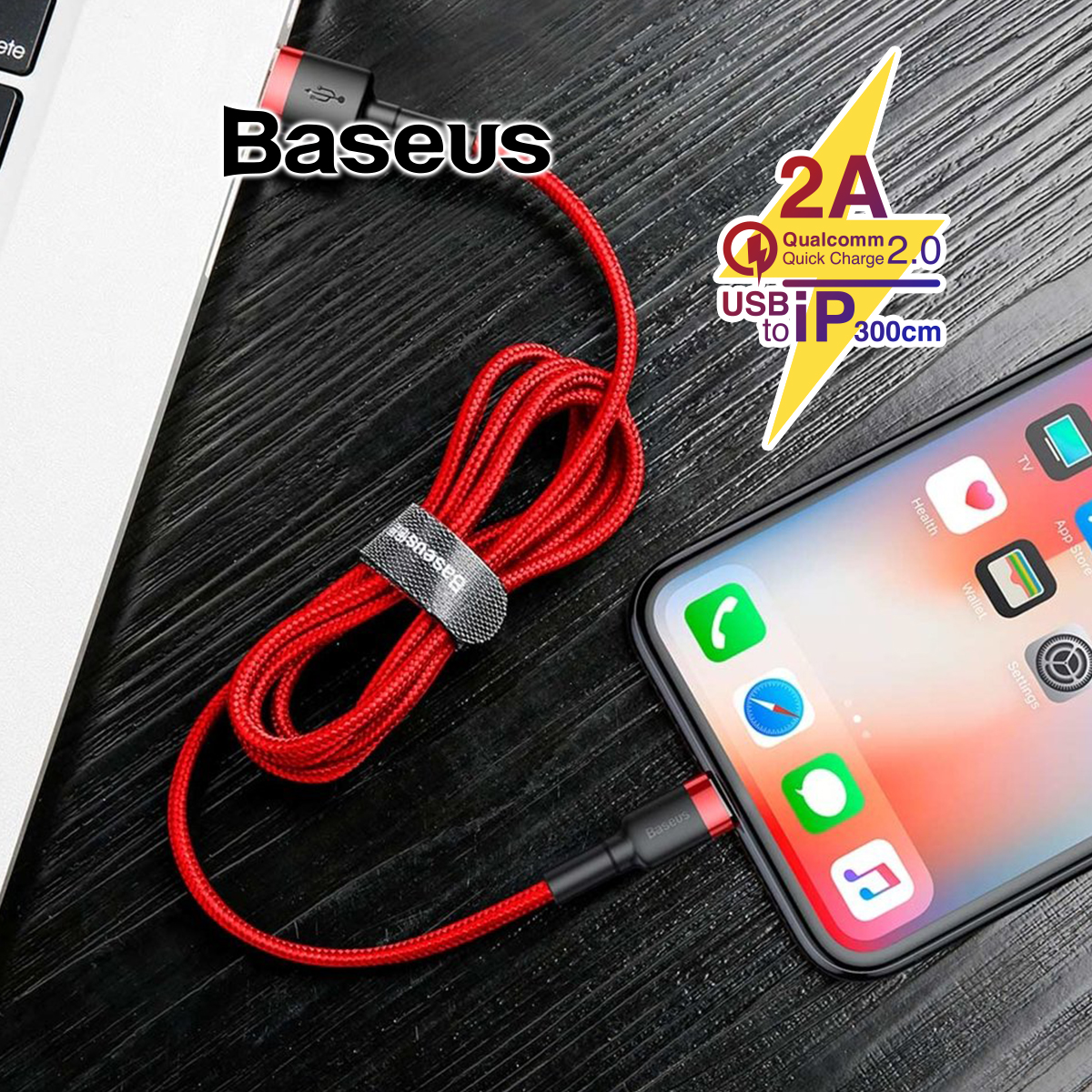 Cáp sạc nhanh Baseus cafule USB to Lightning truyền dữ liệu tốc độ cao cáp bọc dù siêu bền sạc nhanh 2A dài 300cm