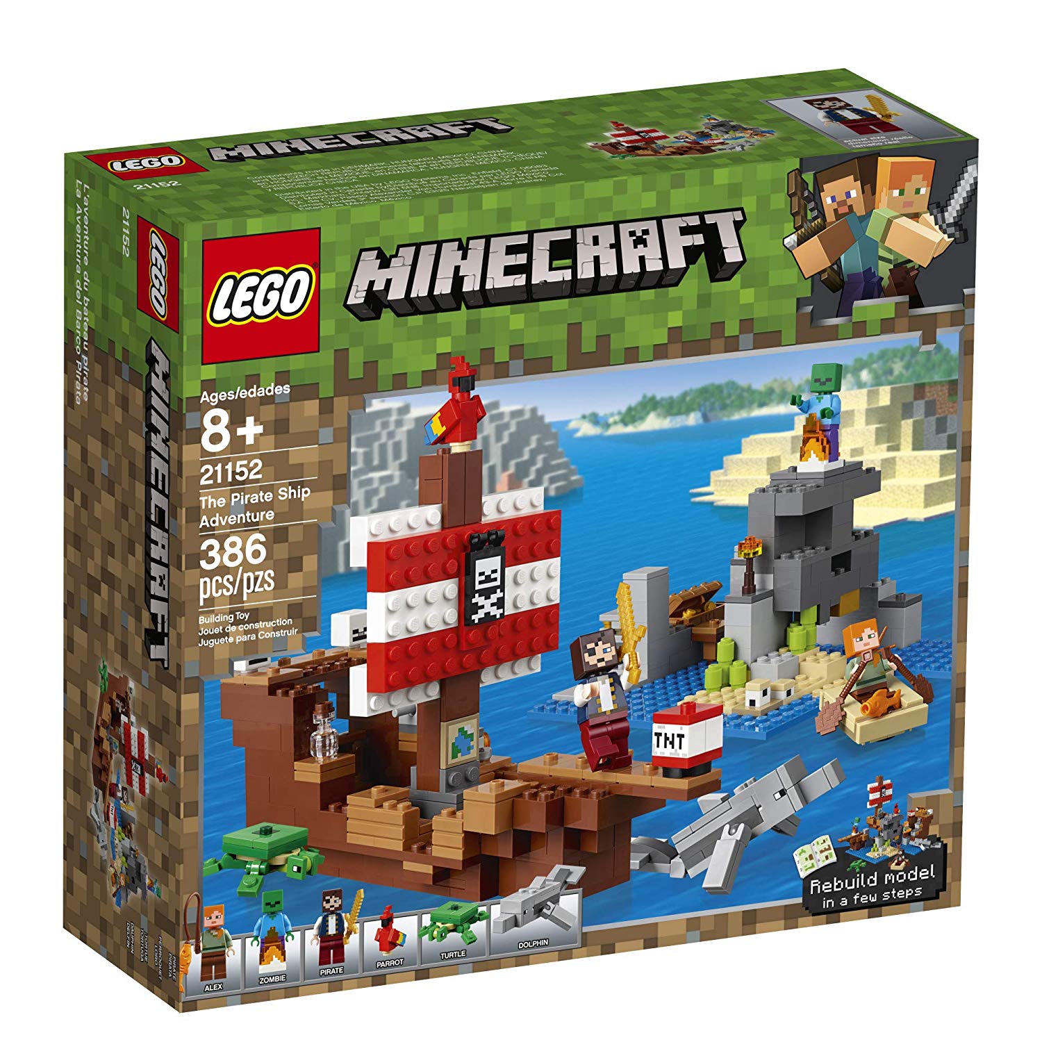 LEGO Minecraft The Pirate Ship Adventure 21152 Building Kit (386 Pieces)