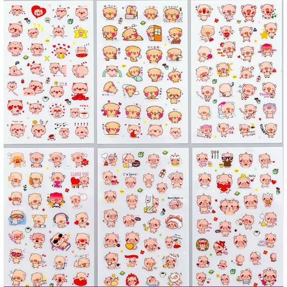 Sticker dán Trang Trí 6 Tấm Heo Hồng