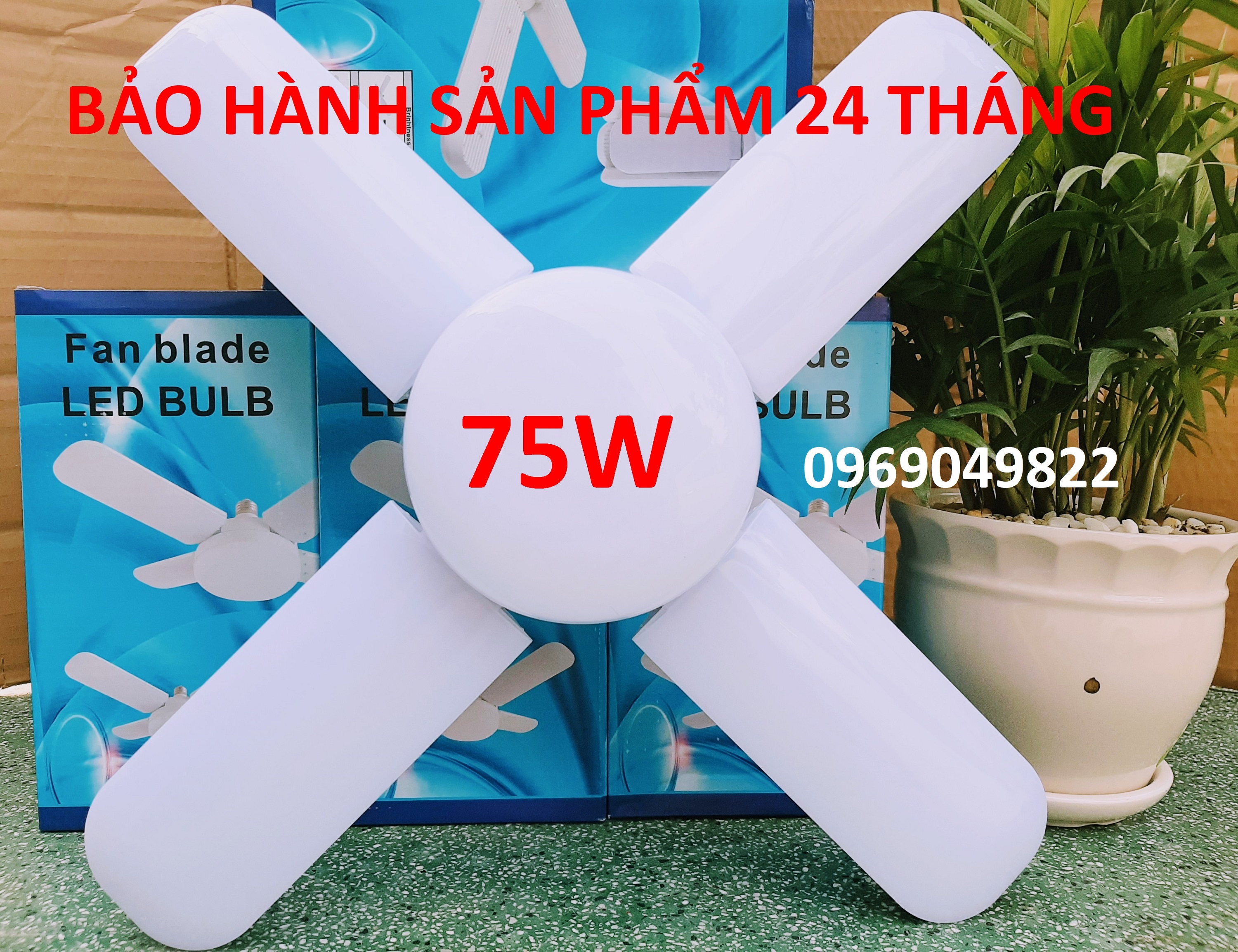 Bóng đèn led hình 4 cánh quạt chuẩn 75w siêu sáng thêm tâm đèn