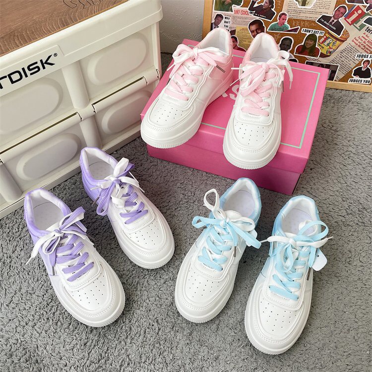 Giày thể thao nữ chất da mềm kiểu  dáng basic phối 2 dây sắc màu cá tính mã T2