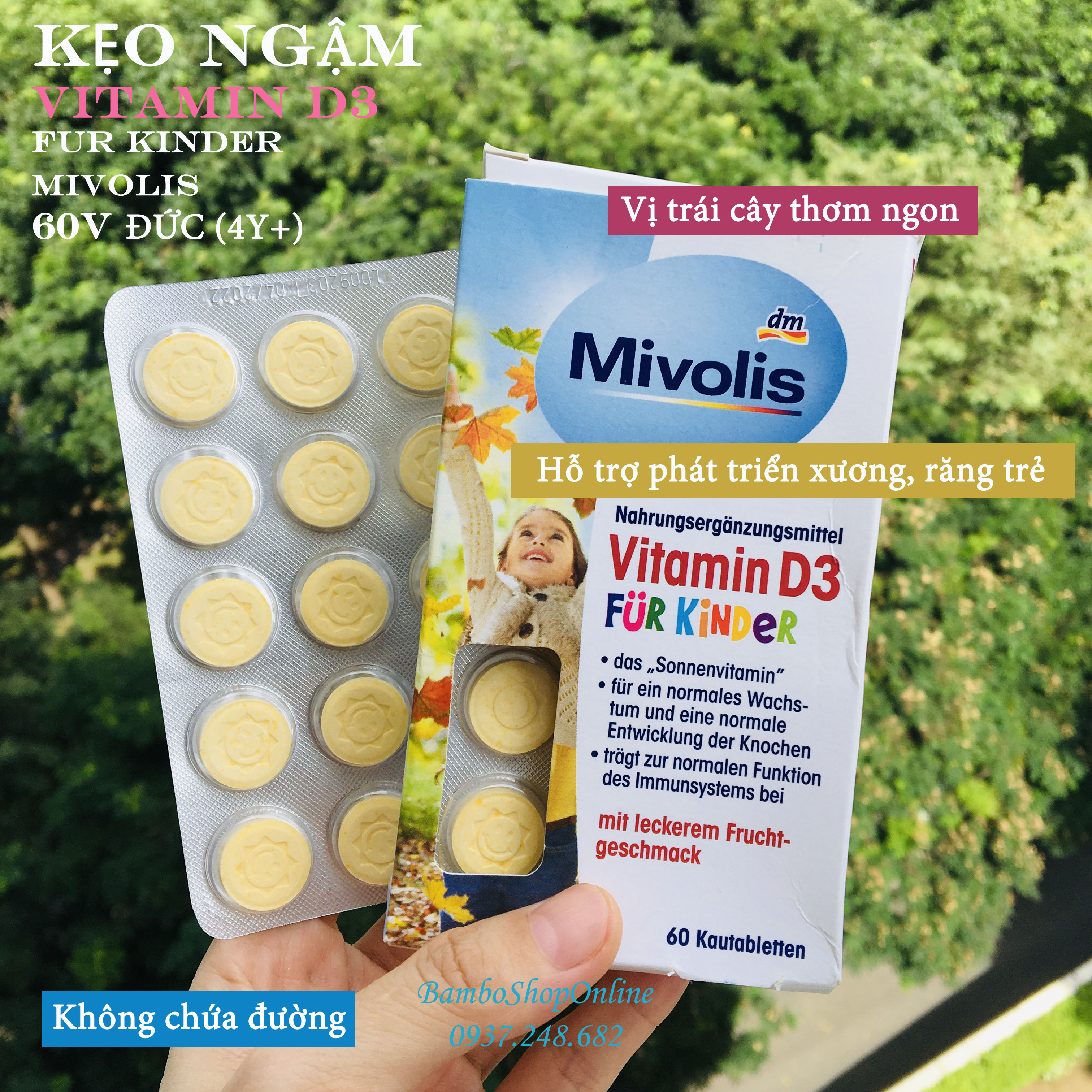 [HCM][Hàng nội địa Đức]Kẹo ngậm Vitamin D3 Mivolis không đường Đức (4 tuổi +)