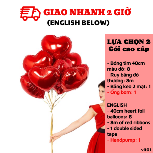 Bong bóng trang trí Valentine hình trái tim màu đỏ vlt01