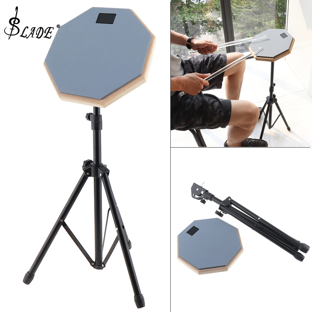 SLADE 8 Inch Rubber Wooden Dumb Drum Practice Drum Pad with Adjustable Floor Stand for Jazz Drum Exercise Training