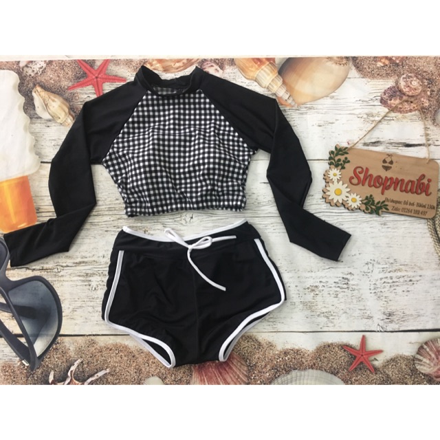 [HCM]Đồ bơi bikini tay dài kín đáo caro