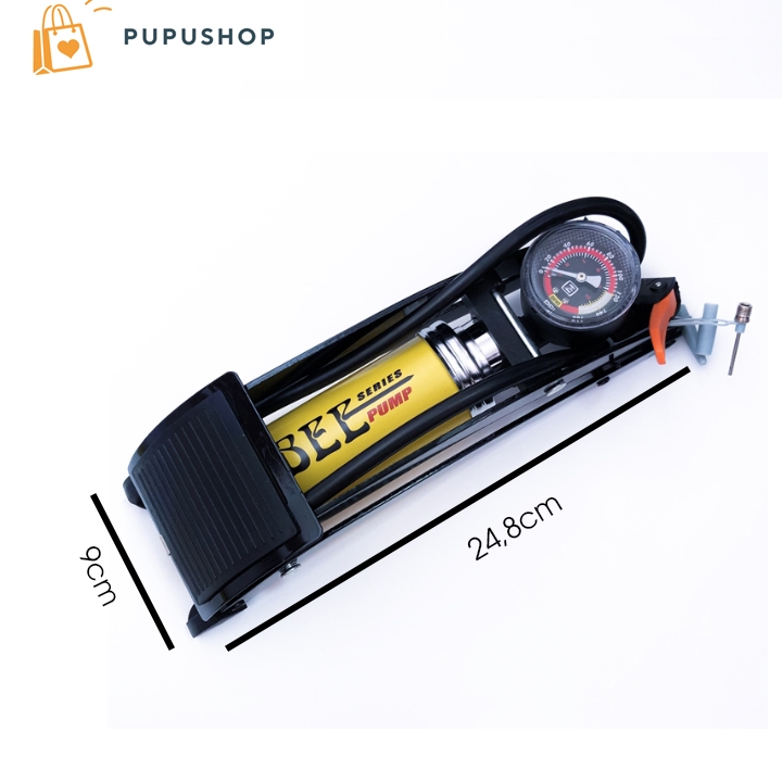 Pupushop ống bơm đạp chân 1 ống xi lanh bee model fp0902a có đồng hồ đo áp suất lốp xe 160 psi chất liệu hợp kim phủ sơn tĩnh điện