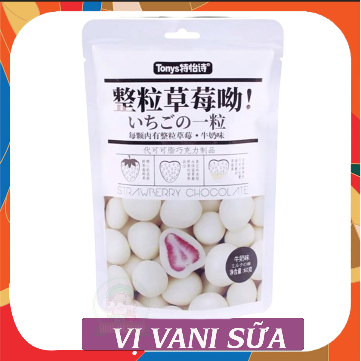Dried Strawberry Covered Chocolate Candy - 60Gr Pack - 4 Flavors (Mixed)