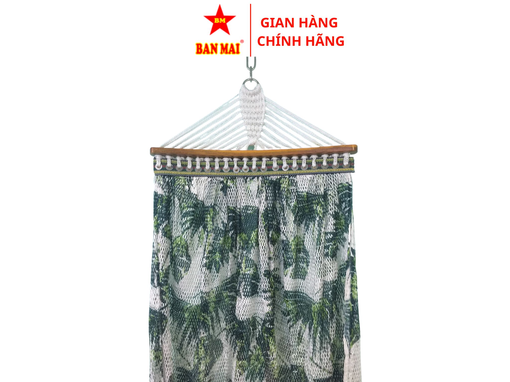Võng lưới Ban Mai in sọc chiếc lá cán gỗ 50cm