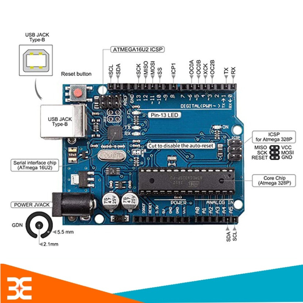 KIT ARDUINO UNO R3 - ATMEGA328P-CẮM(BH 6 tháng)