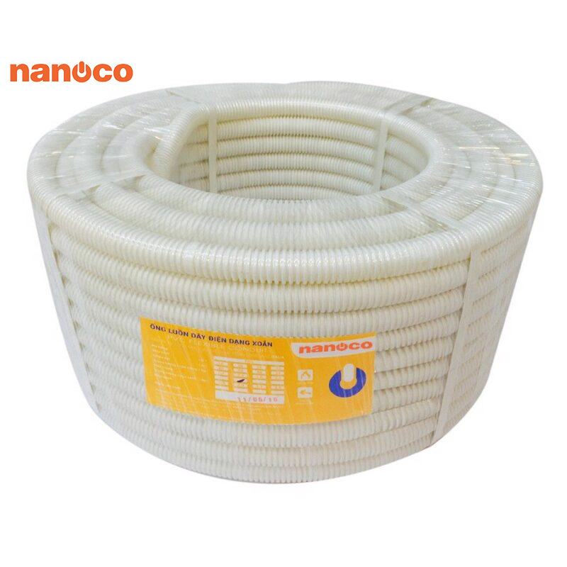 Ống luồn dây điện dạng xoắn phi 16 trắng Nanoco cuộn 50 m