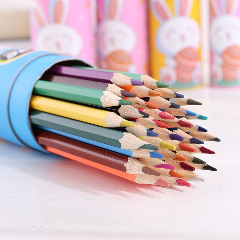 Bộ 12 bút chì màu giá rẻ cho bé tập vẽ, tập tô, Hộp chì tô màu khô vẽ tiện lợi, an toàn