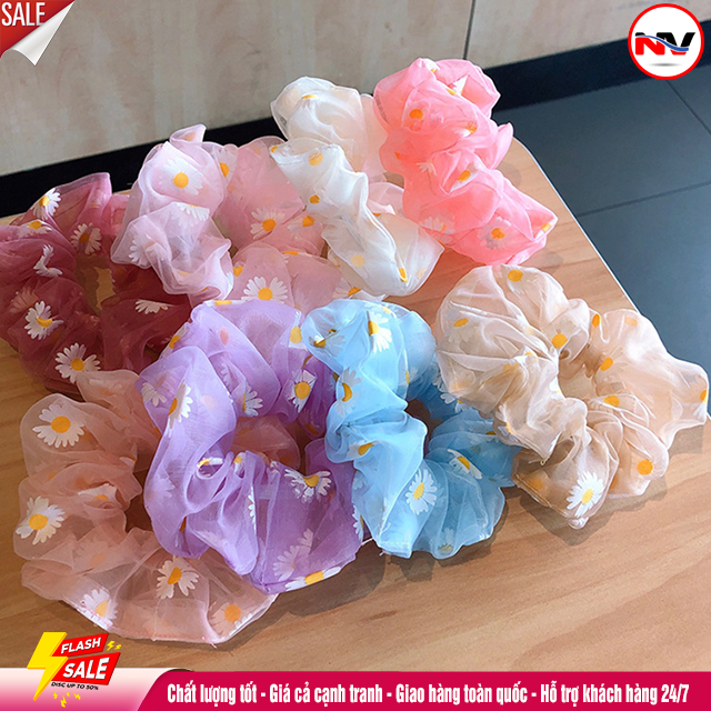 Dây Buộc Tóc Scunchies Vải Hoa Cúc (Cột Tóc Scunchies) Hàn Quốc Cho Nữ