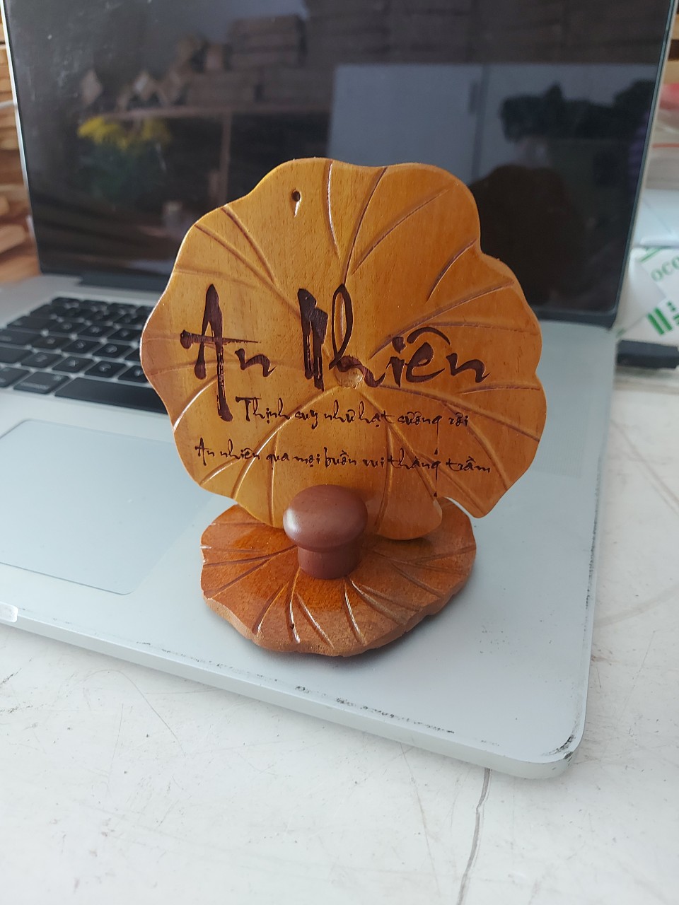 Tranh gỗ thư pháp chữ An Nhiên để bàn - mang bình an và năng lượng cho ngôi nhà của bạn kt 10 x 12 cm