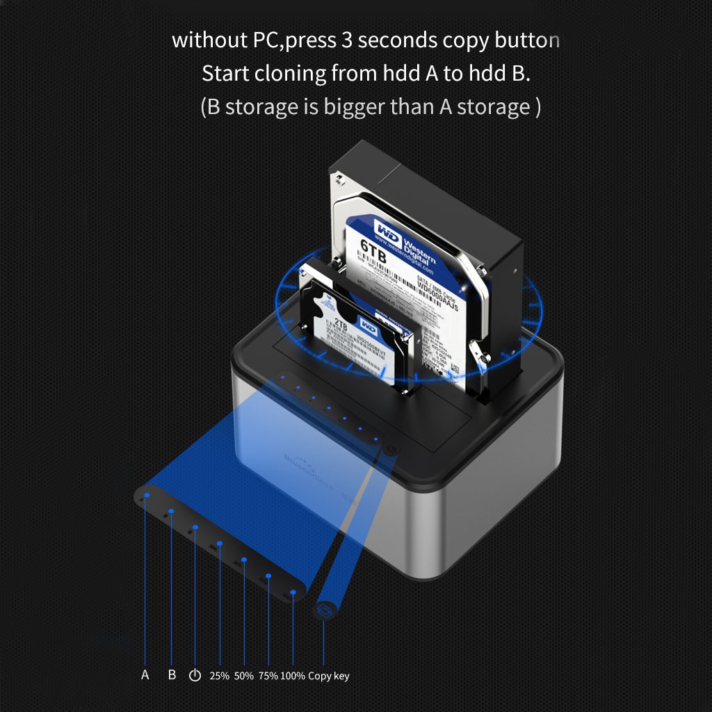 DOCK HDD BLUEENDLESS HD07A Sata 2.5”+3.5” USB 3.0 (Hỗ trợ đến 10T)