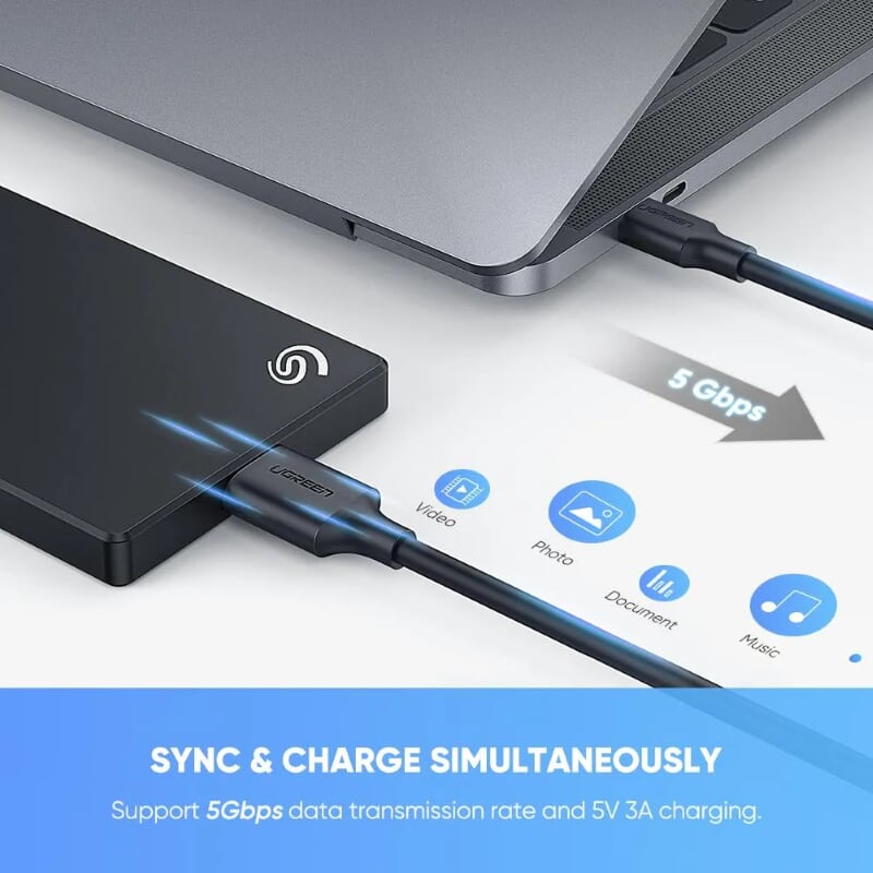 Ugreen 20103 1M màu đen Dây USB 3.0 sang USB-C US312