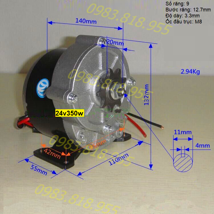 Động cơ giảm tốc 24v350w motor 24v 350w