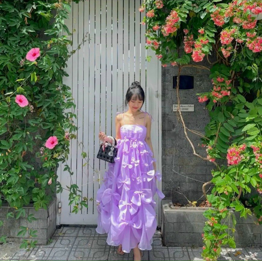 Đầm dự tiệc maxi kết nơ dáng xòe tròn