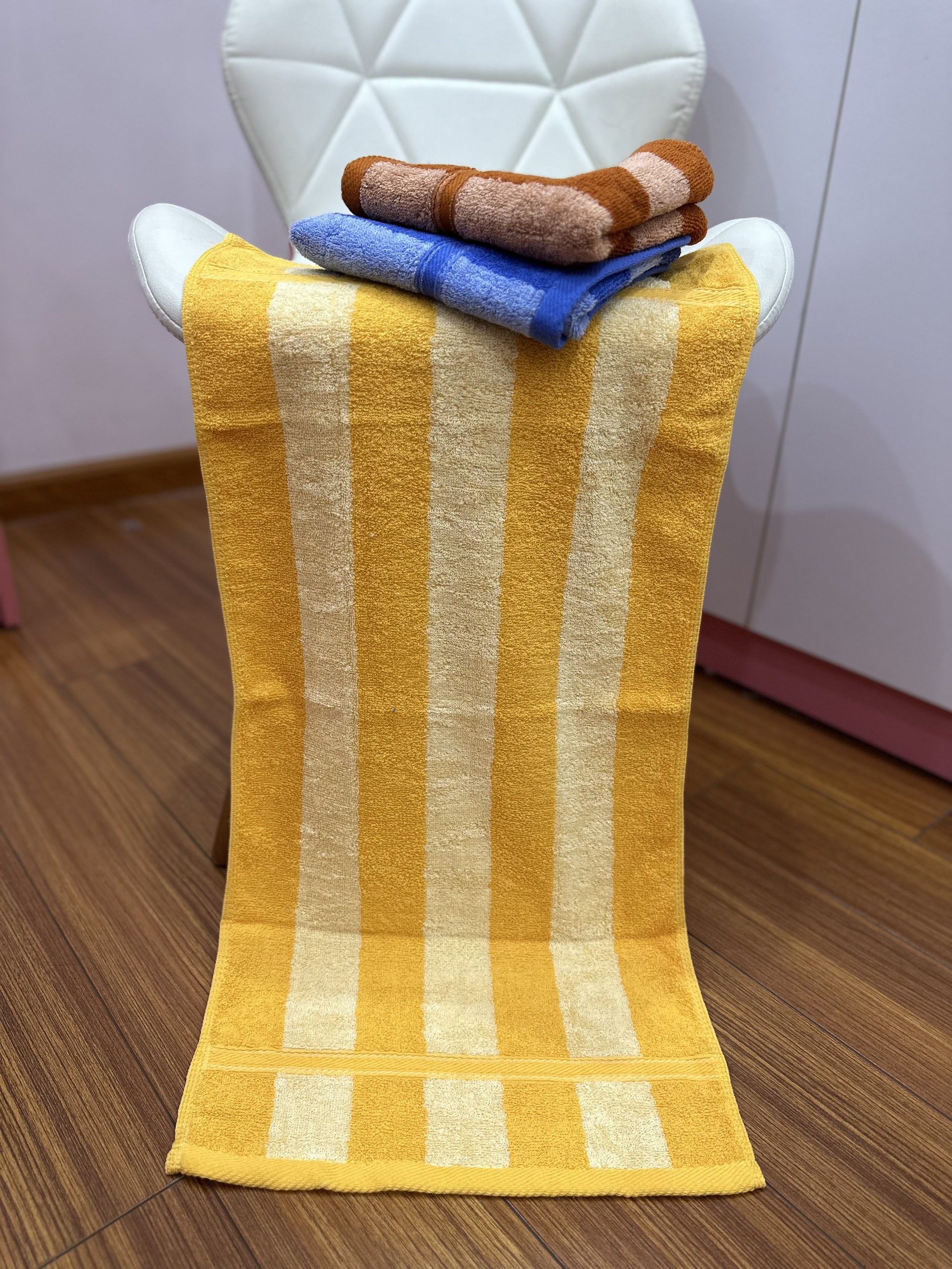 Khăn lau đầu, lau tóc cotton 34*80cm-120gr - kẻ mờ Tân Thịnh