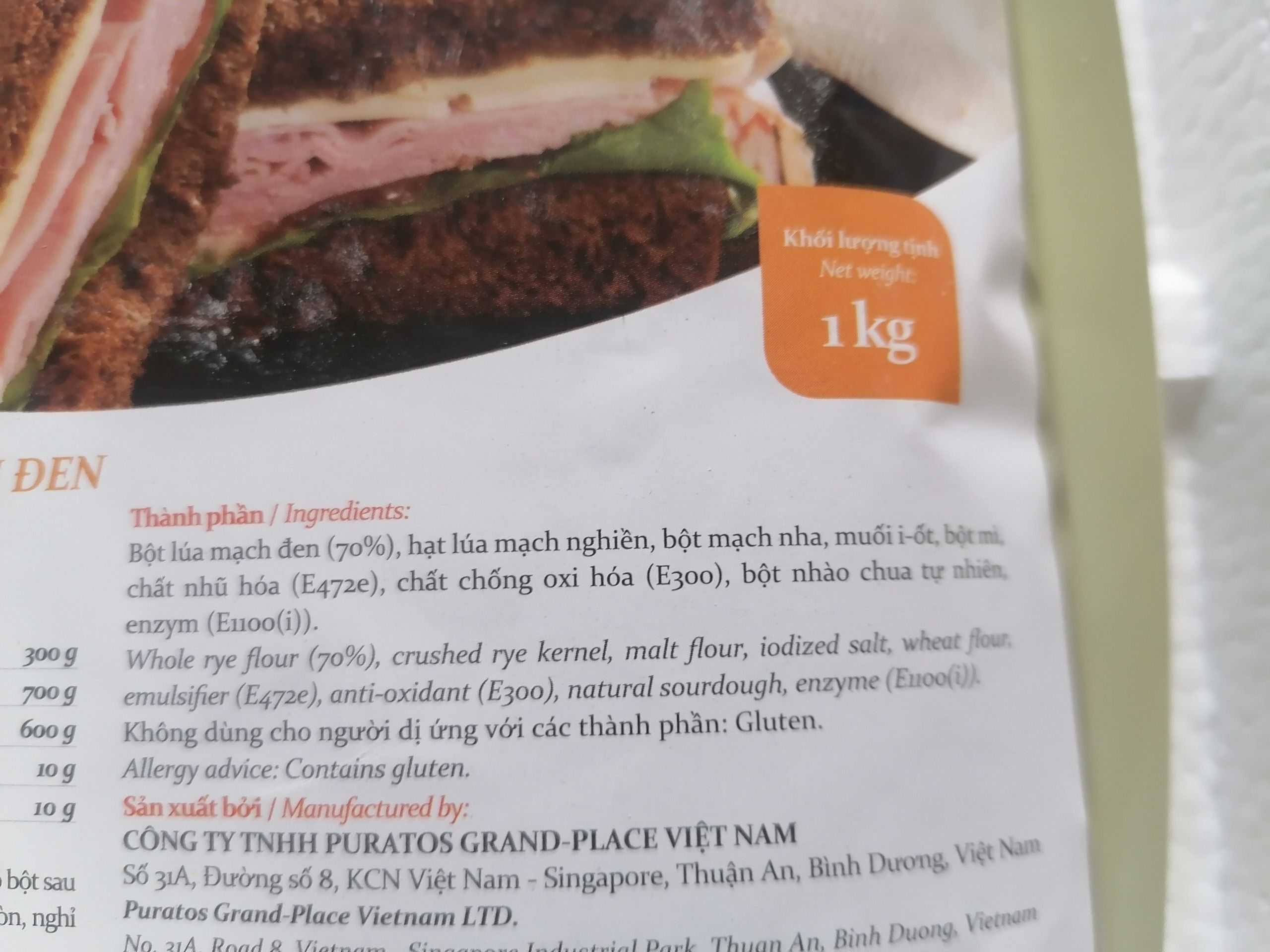 [Túi 1 Kg – DARK RYE] BỘT BÁNH MÌ HẠT LÚA MẠCH ĐEN [VN] PURATOS Bread Flour Puravita (prt-hk5)