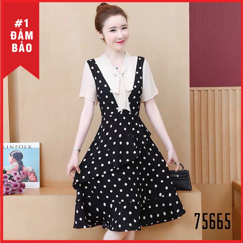 ĐẦM VOAN PHỐI LỤA CHẤM BI SIÊU XINH ĐỦ SIZE 30-72KG - 75665
