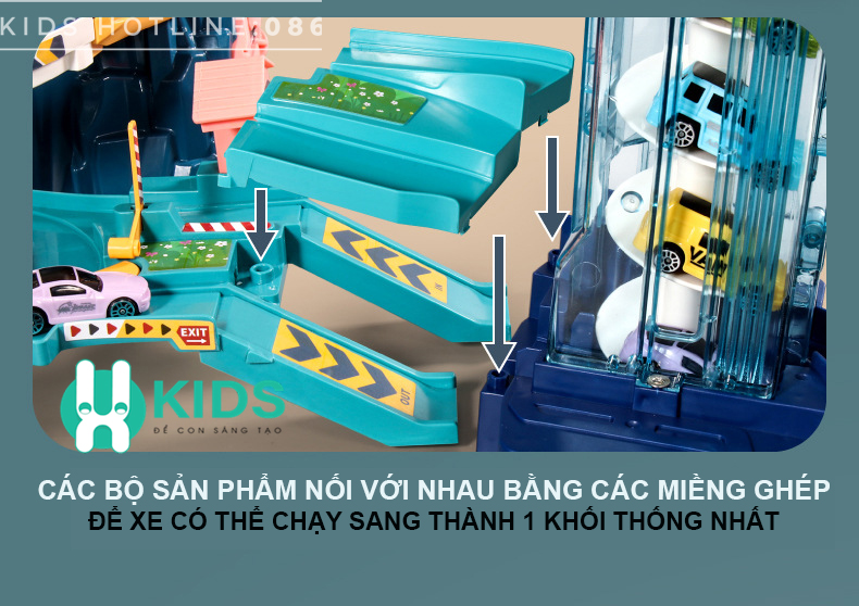 Bộ Đồ Chơi Đường Đua Khủng Long Siêu Tốc kết hợp Garage Đỗ xe 5 tầng kích thước lớn