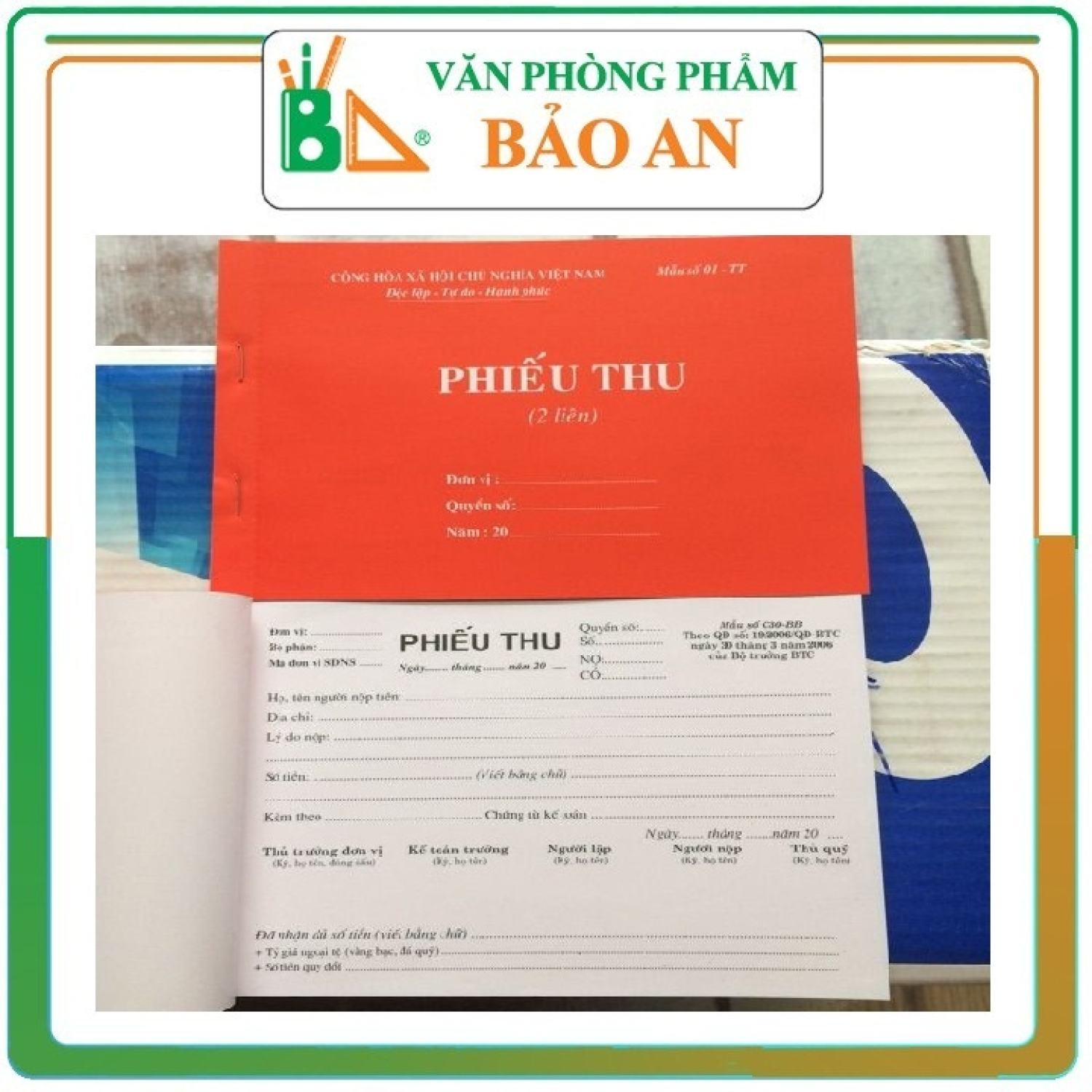 Phiếu thu 2 liên đẹp - 50 tờ 1 quyển