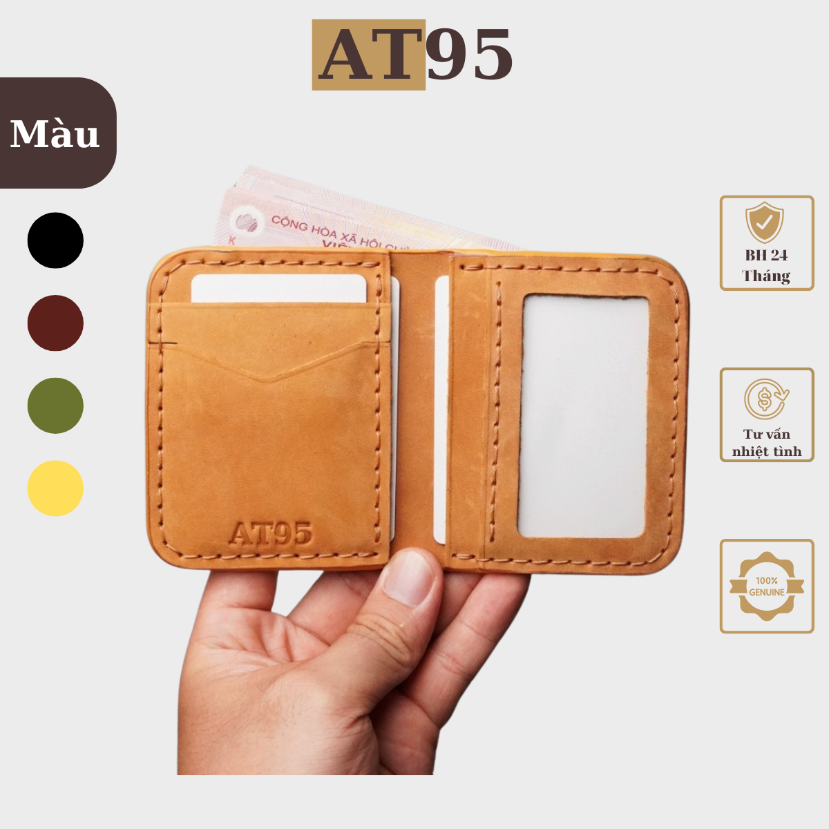 Ví Đứng Louis Mini Nhỏ Gọn Da Bò Thật Hàng Thủ Công