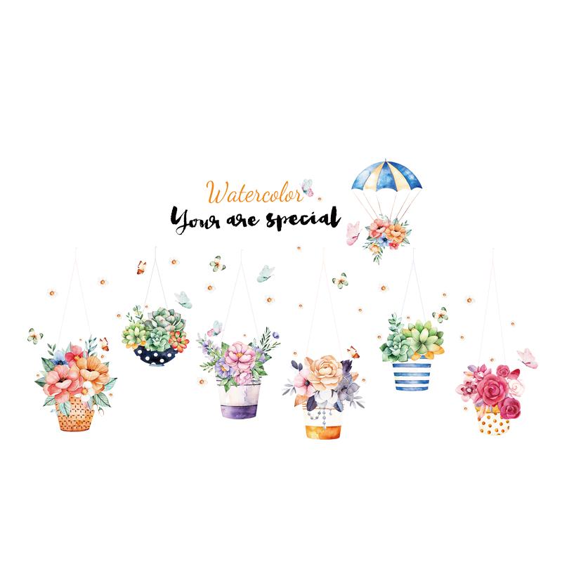 Decal dán tường giỏ hoa nhiều màu SK9325 - Decal dán tường cây xanh ,Decal dán tường hoa lá