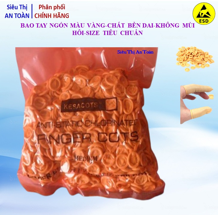 Bao tay cao su có đai màu vàng, bao tay ngón cao su lao động, dùng trong phòng sạch tĩnh điện công ty điện tử, dùng trong y tế, kháng khuẩn