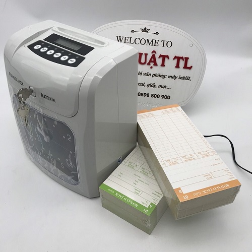 Ronald Jack Máy châm công thẻ giấy RJ-2300N Trắng xám In 6 cột Tặng 200 thẻ Ruy băng hai màu Đèn báo giờ làm và tan ca