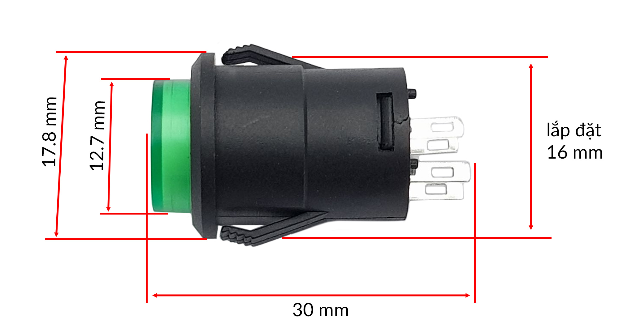 Nút nhấn giữ có đèn kiểu gài 16mm R16-503